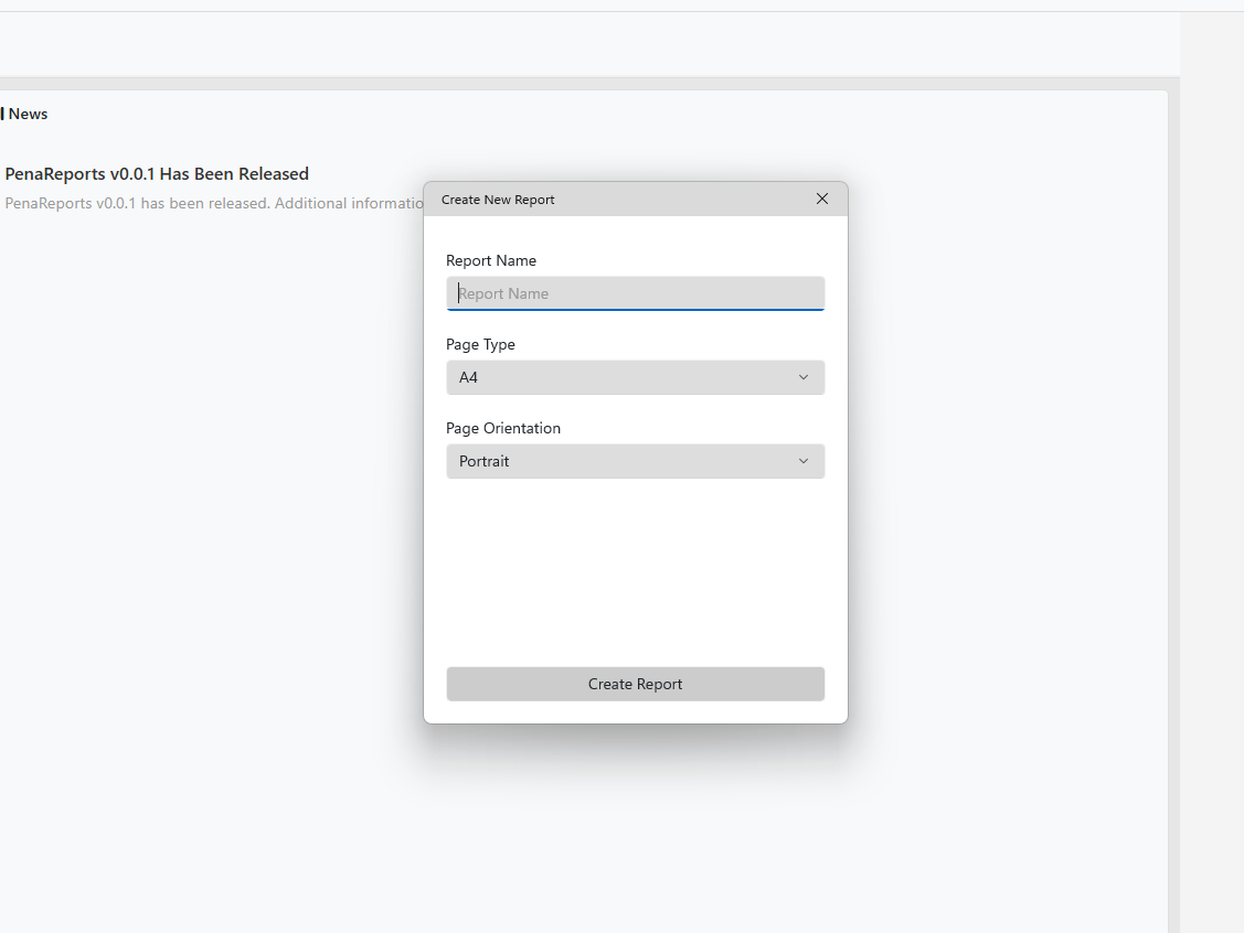 create new report in penareports