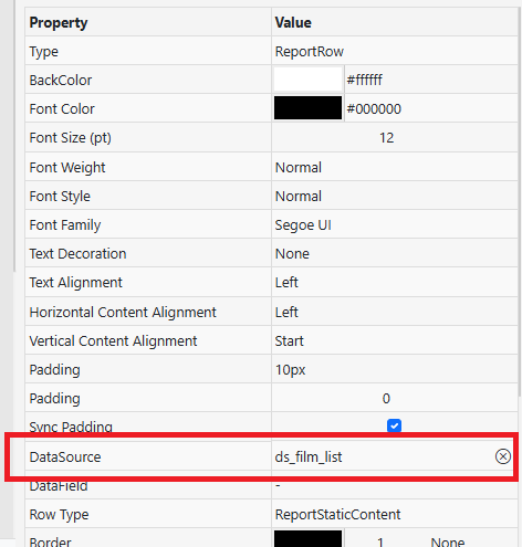 datasource property panel